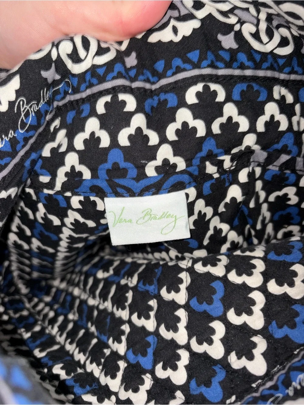 Vera Bradley Quilted Blue and Black Patterned Tote Bag